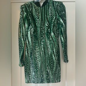 Aqua Green Long Sleeved Sequin Dress